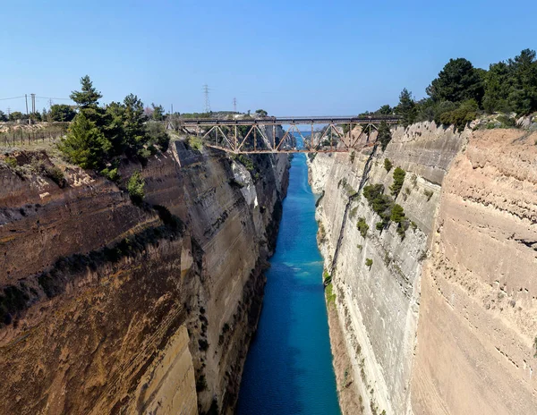 Vue Célèbre Canal Historique Corinthe Péloponnèse Grèce Pont Sur Celui — Photo