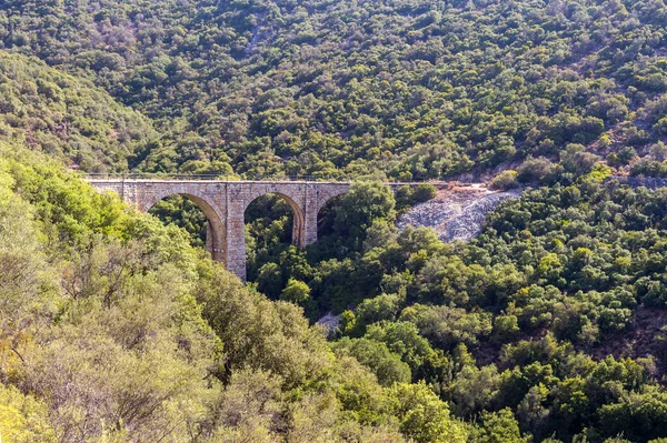 Belle Voûtée Pierre Pont Ferroviaire Dans Les Montagnes Grèce Pélion — Photo