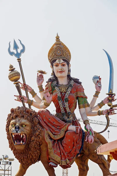 Estatua Una Mujer Sobre Una Estatua León Diosa Durga India — Foto de Stock