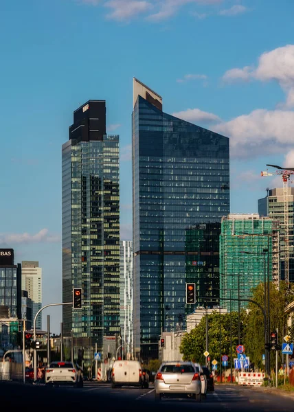 stock image Warsaw street. View of high-rise buildings in the city of Warsaw. Poland