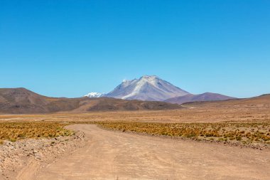 Aktif volkana giden yol. And Dağları. Bolivya