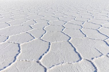 Arkaplan tuzu yüzeyi. Salar de Uyuni. Bolivya