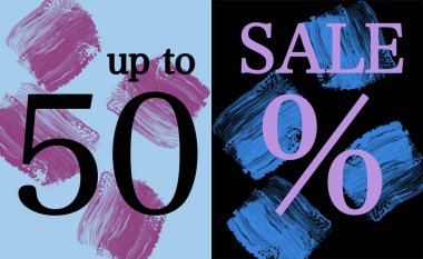 Mega satışı. Yüzde 50 indirim. Uçan insanlarla özel bir geçmişim var. Terfi posteri ya da afiş. Vektör çizimi. Vektör illüstrasyonu