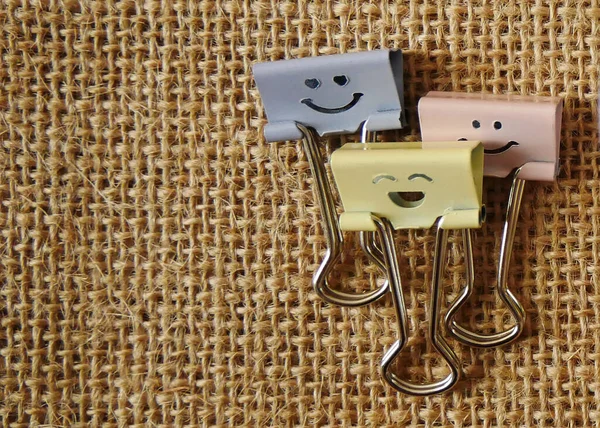 Pastel Colored Office Paper Clips Smiley Binder Clips Pencils Notepad — Stock Photo, Image