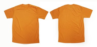 Sarı tişört, ön ve arka görünümü taklit ediyor. Beyaz tişört giyen erkek manken modeli. Tişört tasarım şablonu. Yazdırma için boş tişört.