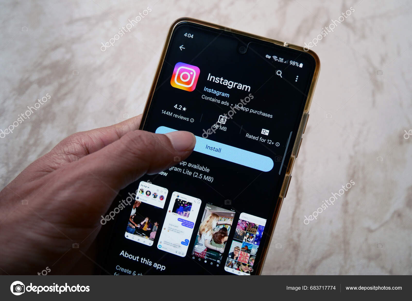 Install Instagram Application Android Phone Smartphone Screen Instagram