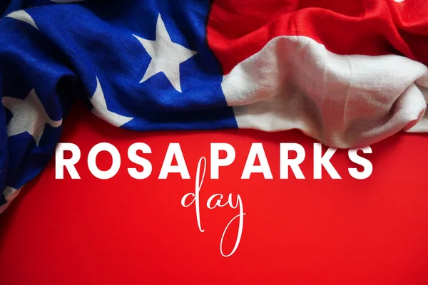 Rosa Parks Day with USA flag. Honor of the civil rights leader.