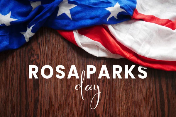 Rosa Parks Day with USA flag. Honor of the civil rights leader.