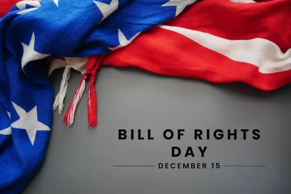Bill Of Rights Day on December 15 with USA flag and gray Background.
