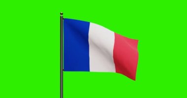 3D Fransa Ulusal Bayrak Dalgalandırma Animasyonu Gerçekçi Rüzgâr Hareketi, Kusursuz döngü animasyonlu Fransa Ulusal Bayrağı, Yeşil Ekran Arkaplanlı 4k Çözünürlük