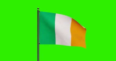 3D Rendered Ireland National Flag Waving Animation with Realistik Wind Motion, National Flag Motion with straight loop animasyon, 4k Resolution with Green Screen Background