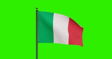 3D Renved Italy National Flag Waving Animation with Realistik Wind Motion, National Flag Motion with pürüzsüz döngü animasyonu, 4k Çözünürlük with Green Screen Background