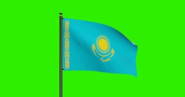 3D Kazakistan Ulusal Bayrak Dalgalandırma Animasyonu Gerçekçi Rüzgâr Hareketi, Kusursuz döngü animasyonu ile Kazakistan Ulusal Bayrağı, Yeşil Ekran Arkaplanı ile 4k Çözünürlüğü
