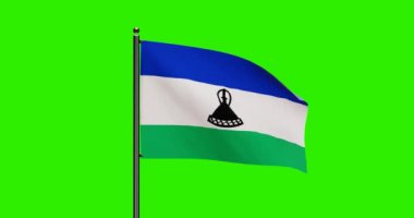 3 Boyutlu Lesotho Ulusal Bayrak Dalgalandırma Animasyonu Gerçekçi Rüzgâr Hareketi, Kusursuz döngü animasyonu ile Lesotho Ulusal Bayrağı, Yeşil Ekran Arkaplanı ile 4k Çözünürlük