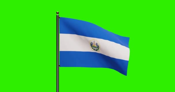 Renderizado Salvador Bandera Nacional Ondeando Animación Con Movimiento Viento Realista — Vídeo de stock