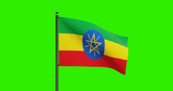 3Dレンダリングエチオピア国旗ウィングアニメーション シームレスループアニメーション付きエチオピア国旗 グリーンスクリーン背景4K決断 — ストック動画