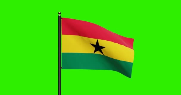 Rendered Ghana National Flag Waving Animation Met Realistische Wind Motion — Stockvideo