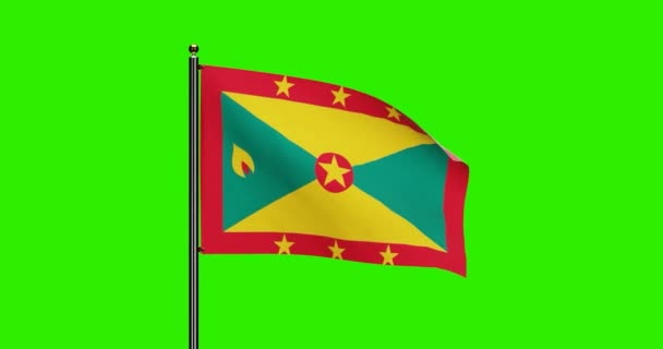 Rendered Grenada National Flag Waving Animation Met Realistische Wind Motion — Stockvideo