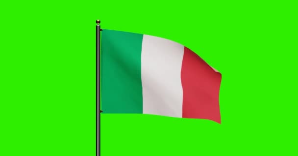 Национальный Флаг Италии Мультипликацией Формате Разрешение Зеленым Фоном Экрана — стоковое видео