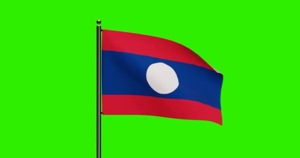 Renderizado Laos Bandera Nacional Ondeando Animación Con Movimiento Viento Realista — Vídeo de stock