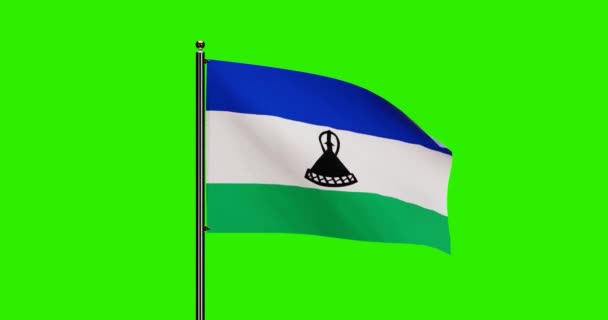 Renderizado Lesotho Bandera Nacional Ondeando Animación Con Movimiento Viento Realista — Vídeo de stock