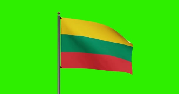 3Dレンダリングリトアニア国旗ウィングアニメーション リトアニア国旗 シームレスループアニメーション グリーンスクリーンバックグラウンド4K解像度 — ストック動画