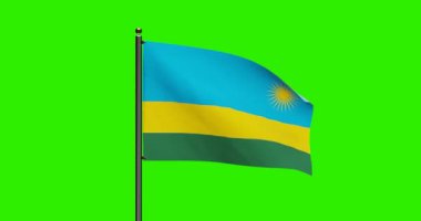 3D Rwanda Ulusal Bayrak Dalgalandırma Animasyonu Gerçekçi Rüzgâr Hareketi, Kusursuz döngü animasyonlu Ulusal Ruanda Bayrağı, Yeşil Ekran Arkaplanlı 4k Çözünürlük