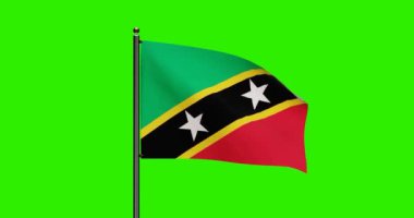 3D Rendered Saint Kitts ve Nevis National Flag Waving Animation with Realistik Wind Motion, National Flague of Saint Kitts and Nevis with straight loop animasyon, 4k Resolution with Green Screen Background