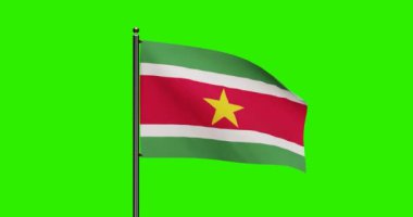 3D Rendered Surinam National Flag Waving Animation with Realistik Wind Motion, National Flainam with straight loop animasyon, 4k Resolution with Green Screen Background