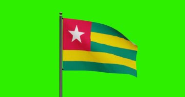 3 Boyutlu Togo Ulusal Bayrak Dalgalandırma Animasyonu Gerçekçi Rüzgar Hareketi, Kusursuz döngü animasyonu ile Togo Ulusal Bayrağı, Yeşil Ekran Arkaplanı ile 4k Çözünürlük