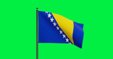 3D Bosna-Hersek Ulusal Bayrak Dalgalandırma Animasyonunu Gerçekçi Rüzgâr Hareketi, kusursuz döngü animasyonuyla Bosna-Hersek Ulusal Bayrağı, Yeşil Ekran Arkaplanlı 4k Çözünürlüğü