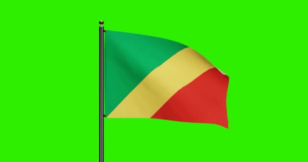 三维渲染的刚果共和国国旗飘扬动画与现实风运动 刚果共和国国旗无缝循环动画 4K分辨率与绿色屏幕背景 — 图库视频影像