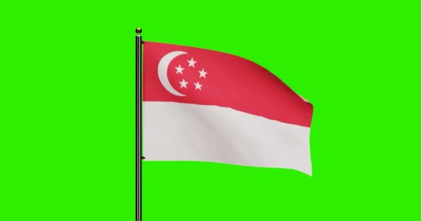 3Dレンダリングシンガポール国旗ウィングアニメーション シームレスループアニメーション付きシンガポール国旗 グリーンスクリーン背景4K解像度 — ストック動画