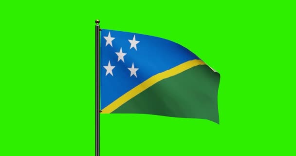 3D渲染所罗门群岛国旗飘扬动画与现实风运动 所罗门群岛国旗无缝循环动画 4K分辨率与绿色屏幕背景 — 图库视频影像