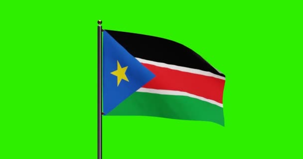 3D渲染南苏丹国旗摇曳动画与现实风运动 南苏丹国旗无缝循环动画 4K分辨率与绿色屏幕背景 — 图库视频影像
