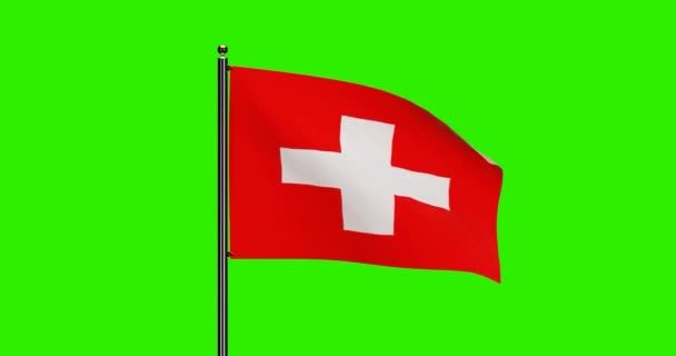 3D渲染瑞士国旗与现实风运动的摆动动画 瑞士国旗与无缝循环动画 4K分辨率与绿色屏幕背景 — 图库视频影像
