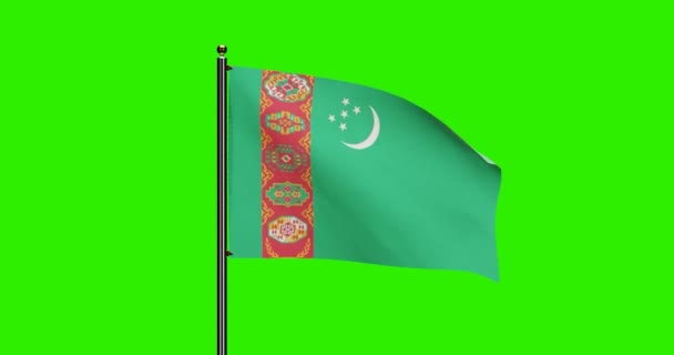 3D渲染土库曼斯坦国旗的现实风向动画 土库曼斯坦国旗的无缝循环动画 4K绿色屏幕背景分辨率 — 图库视频影像