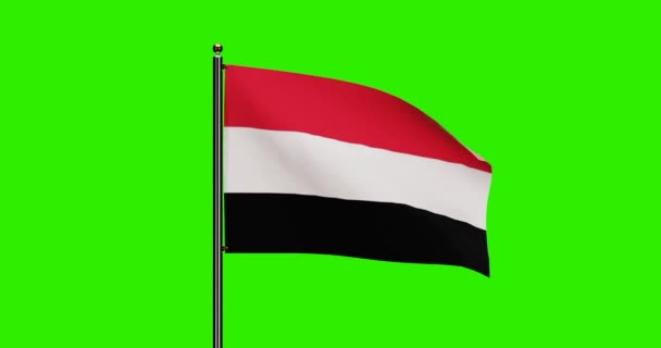 3D渲染也门国旗与现实风向动画 也门国旗与无缝循环动画 4K分辨率与绿色屏幕背景 — 图库视频影像