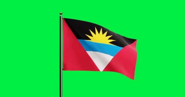 3D渲染安提瓜和巴布达国家国旗摇曳动画与现实风运动 安提瓜和巴布达国家国旗无缝循环动画 4K分辨率与绿色屏幕背景 — 图库视频影像
