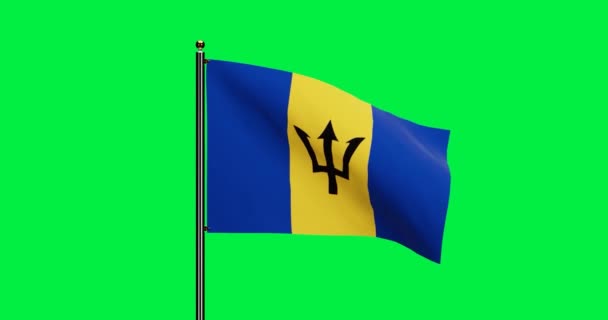 Rendered Barbados National Flag Waving Animation Met Realistische Wind Motion — Stockvideo