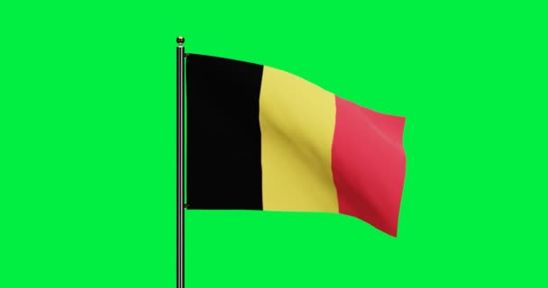 3Dレンダリングベルギー国旗ウィングアニメーション シームレスループアニメーション付きベルギー国旗 グリーンスクリーンバックグラウンド付き4K決断 — ストック動画
