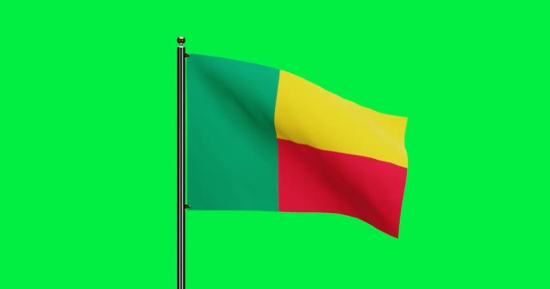 Национальный Флаг Бенина Мультипликацией Формате Разрешение Зеленым Экраном — стоковое видео