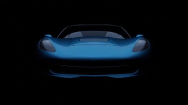3D Rendered Super araba sinematik kamera açı görünümü koyu arkaplan, beyaz spor araba farları karanlıkta yanıp sönüyor, siyah arka plan, süper araba film görüntüsü
