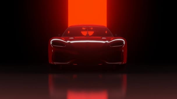 Επεξεργασμένο Κόκκινο Χρώμα Super Αυτοκίνητο Κινηματογραφική Προβολή Γωνία Κάμερας Σκούρο — Αρχείο Βίντεο