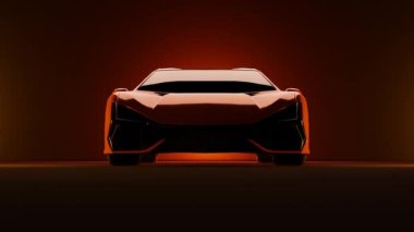 Aurangabad, Hindistan, 30 Ekim 2023. Yeni 2023 Lamborghini Revuelto modelinin 3 boyutlu sinematik görüntüsü, karanlık stüdyoda, yeni 2023 Lamborghini Revuelto far yanıp sönüyor ve 4k içinde animasyon.