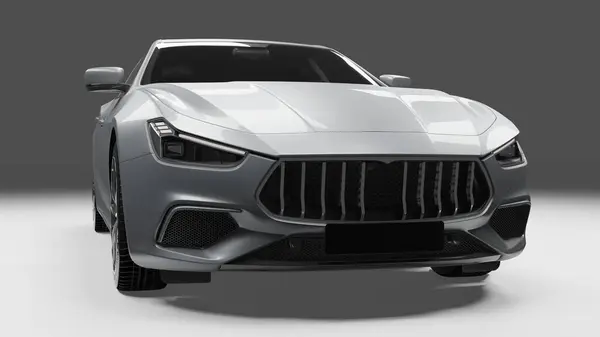 Süper araba sinematik kamera açılı koyu arkaplan, beyaz spor araba farları karanlıkta yanıp sönüyor, süper araba film manzaralı.