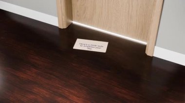 Kapının altından Metinle Gelen Bir Mesajın 3B Canlandırması Lütfen önce belgelerinizi gönderin 