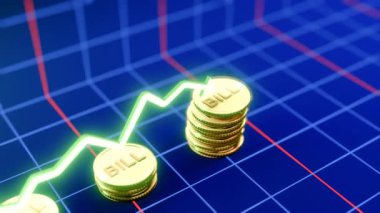 Yükselen Yasa Tasarısı Dinamik Grafik Büyümesi ile 3B Altın Para Düşürme Animasyonunu Temsil Ediyor