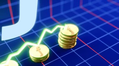 Yükselen Hollanda Guilder Para Animasyon 3D Altın Para Düşüşü Dinamik Grafik Büyümesi