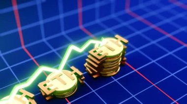 Yükselen Ethereum Para Animasyonu 3D Altın Para Düşüşü Dinamik Grafik Büyümesi
